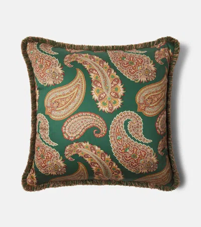 Etro Paisley Cotton Cushion In Green