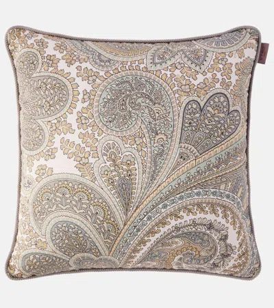 Etro Paisley Cotton Cushion In Sand