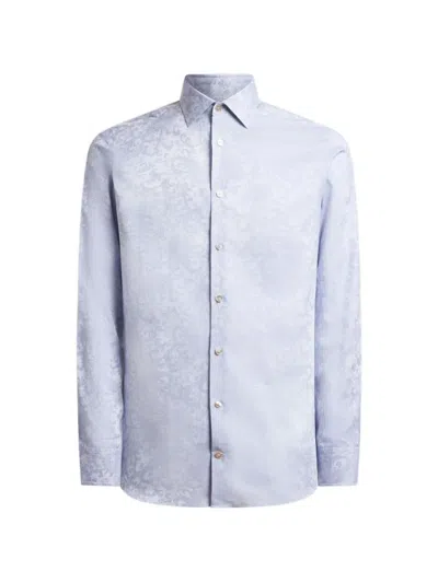 Etro Paisley Cotton Jacquard Shirt In Blue
