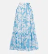 Etro Maxi Cotton Skirt With Contrasting Floral Paisley Print In Blue