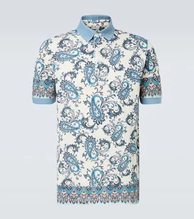 Etro Men Cotton Polo Shirt With Placed Print In Multi