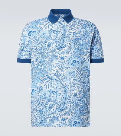 Etro Paisley Cotton Polo Shirt In Blue