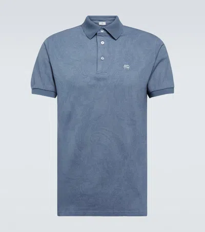 Etro Paisley Cotton Polo Shirt In Blue