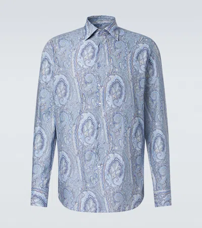 Etro Paisley-print Cotton Satin Shirt In Blue
