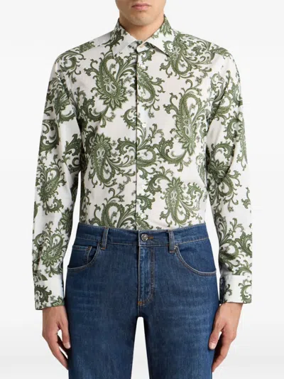 Etro Paisley Ramage Long Sleeve Button Shirt In Green