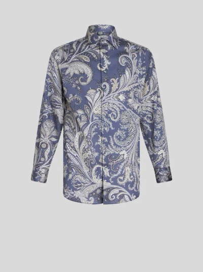 Etro Paisley Cotton Shirt In Light Blue