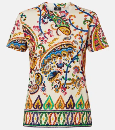Etro Cotton T-shirt With Floral Paisley And Medallion Motif In Multi