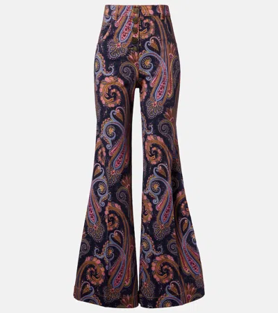 Etro Paisley Cotton-blend Flared Pants In Multi