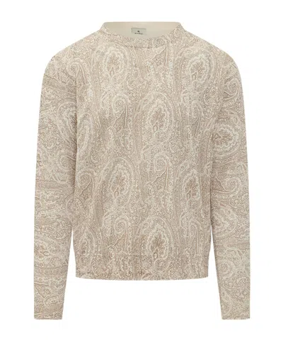 Etro Paisley Crew Neck Knitted Sweater In Neutral