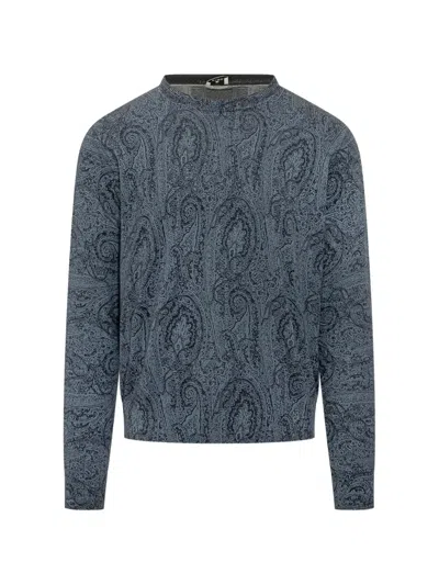 Etro Paisley Crew-neck Sweater In Blue