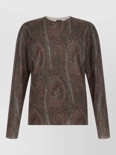 Etro Paisley Crew Neck Sweater Long Sleeves In Brown