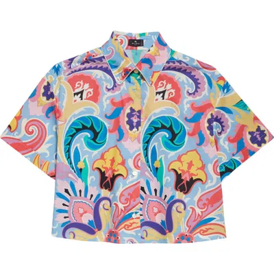 Etro Paisley Crop Button-down Shirt In Light Blue