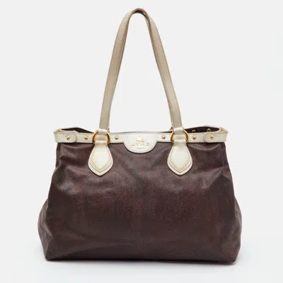 Pre-owned Etro Paisley Dark Brown/gold Coated Canvas And Saffiano Leather Tote