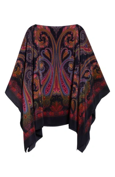 Etro Paisley Degradé Print Silk Poncho In Multi