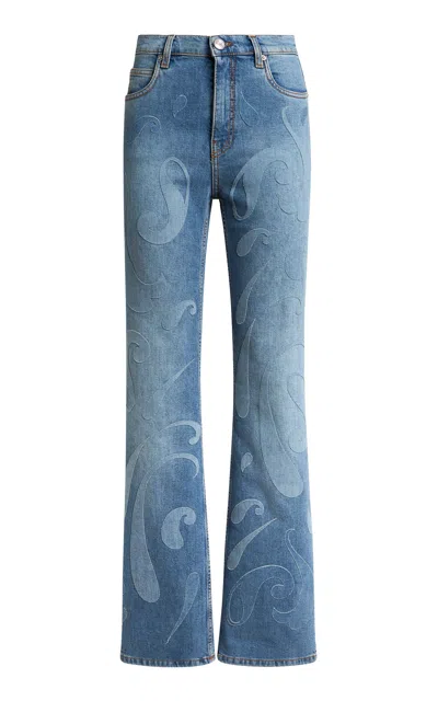 Etro Paisley Denim Flared Jeans In Blue