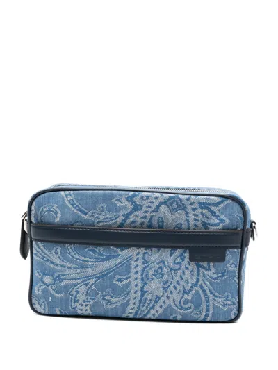 Etro Paisley Denim Messenger Bag In Blue