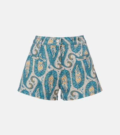 Etro Paisley Denim Shorts In Multi