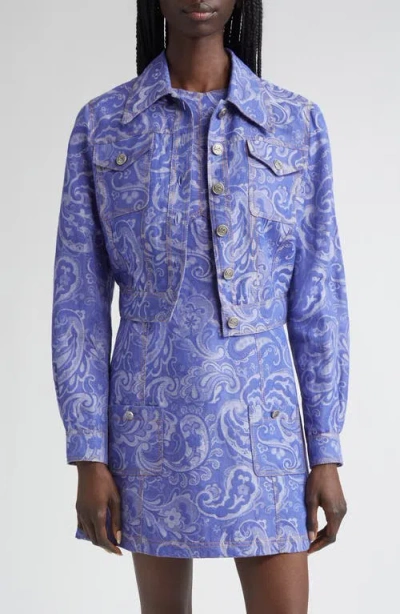 Etro Paisley Denim Trucker Jacket In Blue