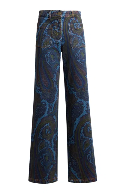 Etro Paisley Denim Wide-leg Jeans In Blue