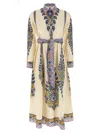 Etro Cotton Poplin Maxi Dress With Paisley Medallion And Contrasting Belt In Blue