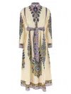 Etro Cotton Poplin Maxi Dress With Paisley Medallion And Contrasting Belt In Blue
