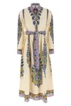 Etro Cotton Poplin Maxi Dress With Paisley Medallion And Contrasting Belt In Blue