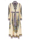 Etro Cotton Poplin Maxi Dress With Paisley Medallion And Contrasting Belt In Blue