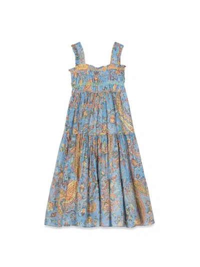 Etro Kids' 佩斯理印花棉连衣裙 In Blue