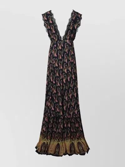 Etro Paisley Dress Viscose Blend Lace Ruffle In Multi