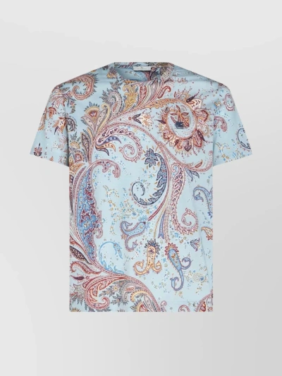 Etro Paisley Embroidered Crewneck T-shirt In Light Blue