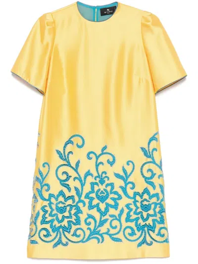 Etro Paisley-embroidered Dress In Yellow