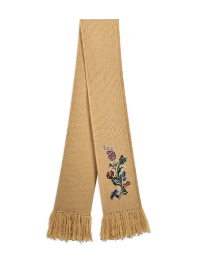 Etro Paisley-embroidered Fringed Scarf In Neutral