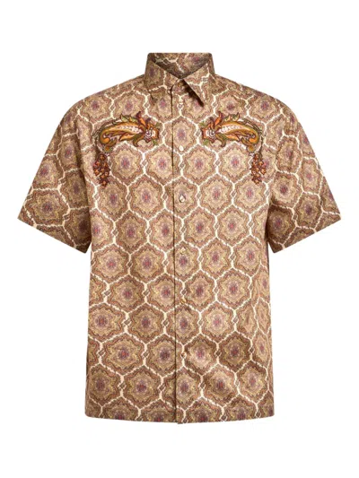 Etro Paisley-embroidered Geometric-pattern Shirt In Brown