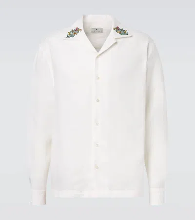 Etro Paisley Embroidered Linen Shirt In White