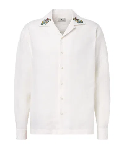 Etro Paisley Embroidered Linen Shirt In Neutral