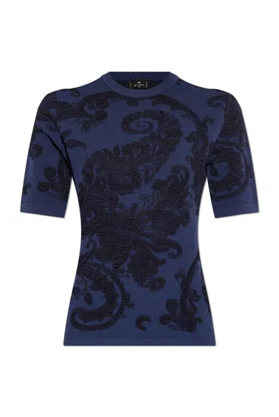 Etro Paisley Jacquard Short-sleeved T-shirt In Navy