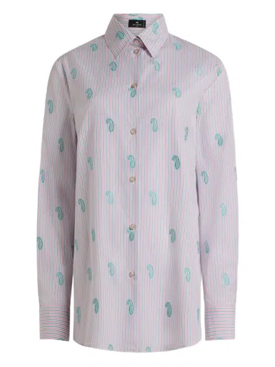 Etro Paisley-embroidered Striped Shirt In Green