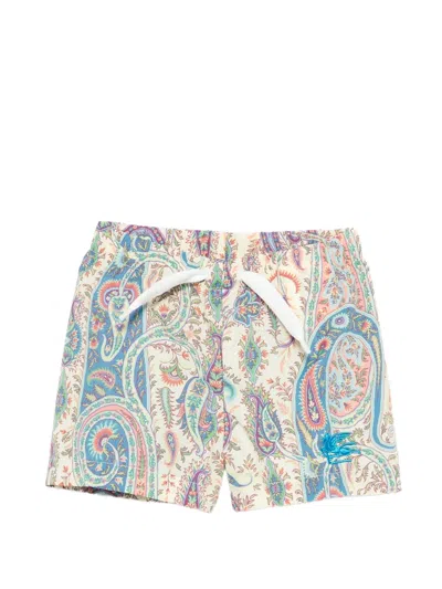Etro Babies' Paisley Embroidered Swim Shorts In Multi