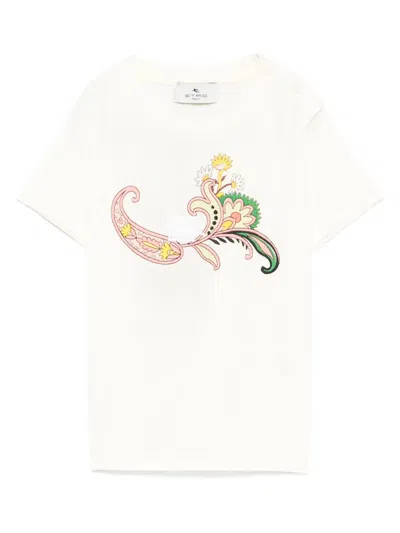 Etro Babies' Paisley-embroidered T-shirt In Neutrals