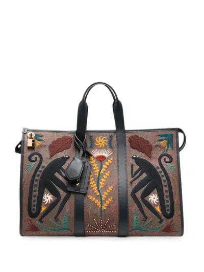 Etro Paisley Embroidered Tote Bag In Brown