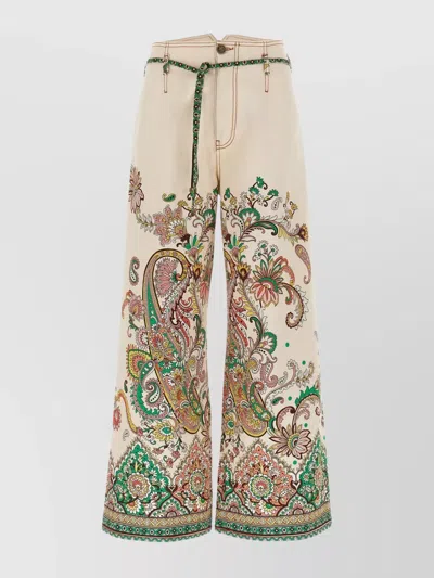 Etro Paisley Embroidered Wide Leg Trousers In White