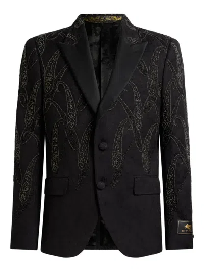 Etro Paisley Embroidery Jacquard Jacket In Black