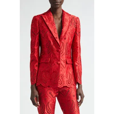 Etro Paisley Eyelet Duchess Satin Blazer In Red
