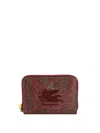 Etro Paisley Fabric Card Holder With Embroidered  Pegaso Logo In Brown