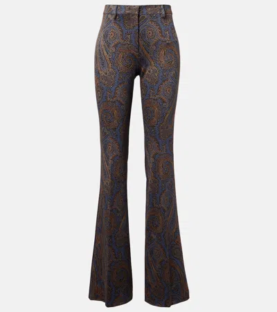Etro Paisley Flared Pants In Blue