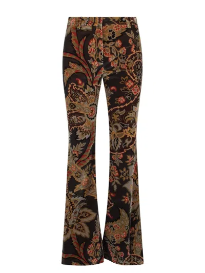 Etro Paisley-print Velvet Trousers In Black