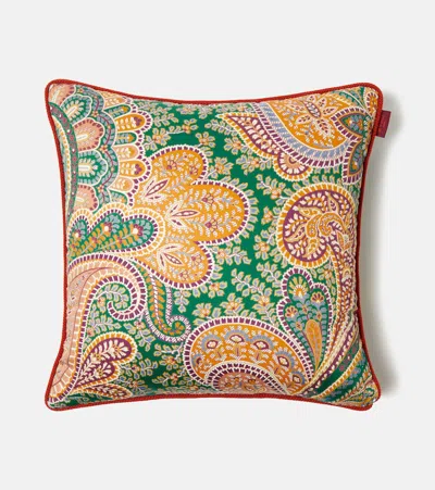 Etro Paisley Floral Cotton Cushion In Nude