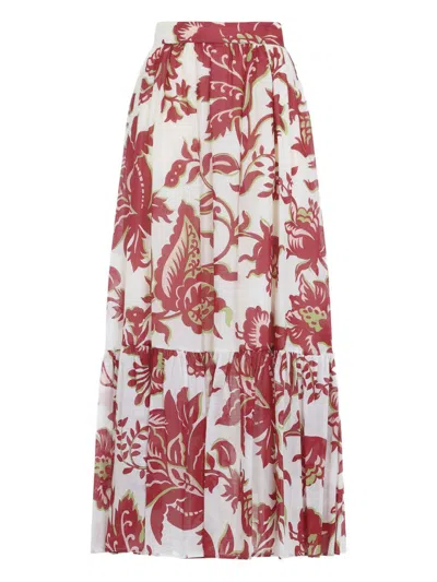Etro White Cotton Flounce Hem Maxi Skirt In Multi