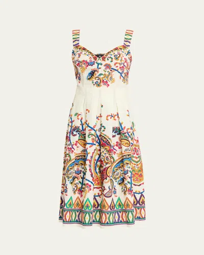 Etro Paisley Floral-print Sleeveless Pleated Midi Dress In Multi