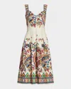 Etro Paisley Floral-print Sleeveless Pleated Midi Dress In Multi
